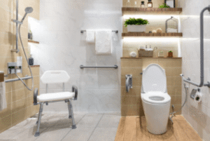 What makes a bathroom seating option safer for everyday use?